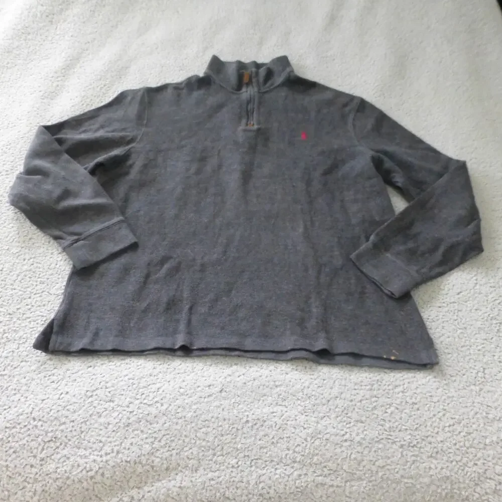 Polo Ralph Lauren Sweater Mens XL Gray Pony 1/4 Zip Pullover Cotton Knit